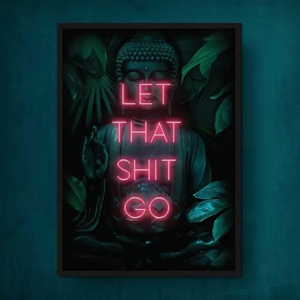 Buddha Funny Poster Green Leaves Bathroom Wall Sign Let That Shit Go 12x8in NEW